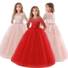 Рождественское вечернее платье для девочек; винтажное кружевное платье принцессы с цветочным рисунком; новогодние вечерние платья для подростков; Детские платья для девочек 6-14 лет