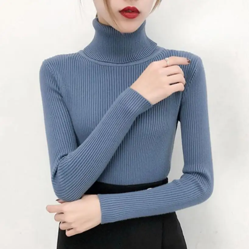 Female Women Pullovers Turtleneck Sweater Teen Girls Solid Knitted Autumn Winter Spring Elegant Slim Ladies Sweaters Tops JW9107 | Женская