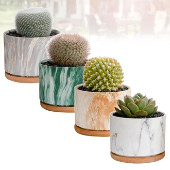 

4PCS Marble Ceramic Flower Pot Mini Succulent Plant Flower Pot Fresh Simple Flower Pot Crafts Household Flower Container for Hom