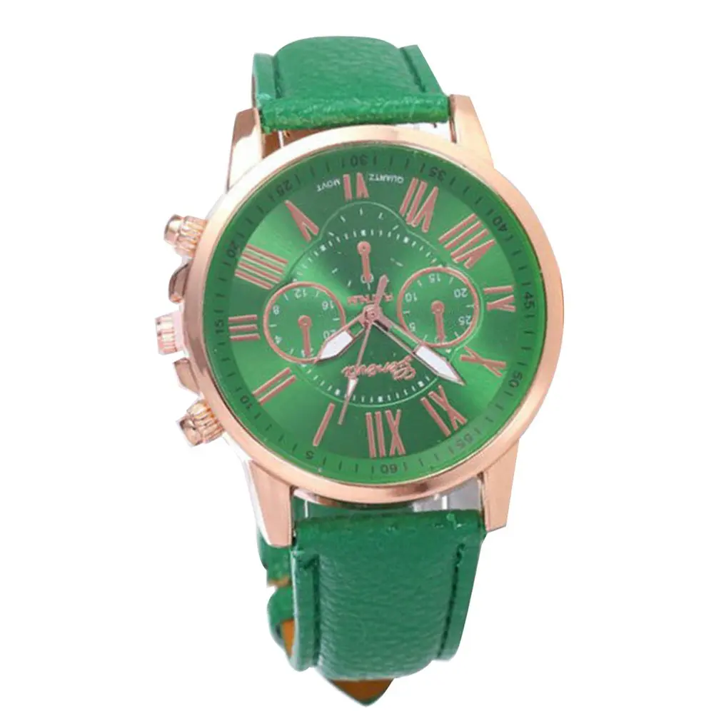 Fashion Brand Multi-function Analogue Round Big Dial Quartz Leather Strap Watch Wristwatch Coloful Strap