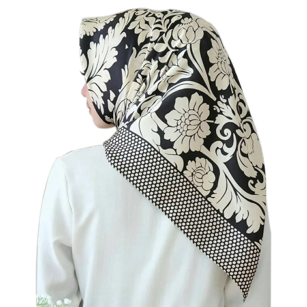 90*90 см мусульманский шелковый шарф Хиджаб Женский исламский платок Малайзия печатных платок femme musulman шарфы квадратные - Цвет: 28