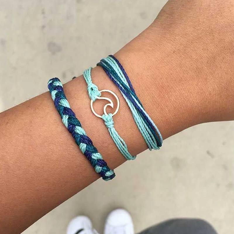Cadena de para niñas, joyería ajustable, conjunto de pulseras de ondas hechas mano, multicapa, Estilo Vintage, Surf, Playa|Pulseras amuleto| - AliExpress