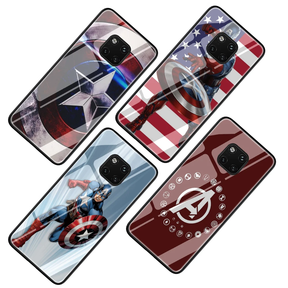 Чехол для телефона с закаленным стеклом Marvel superhero Captain America чехол Huawei P10 P20 P30 Y6 Y9 Honor
