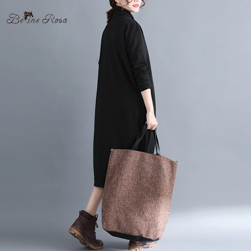 Ceny BelineRosa 2019 prosty styl Pure Color kobiet sukienki jesień zima podstawowej kobiety odzież z golfem kołnierz panie sukienka YPYC0024