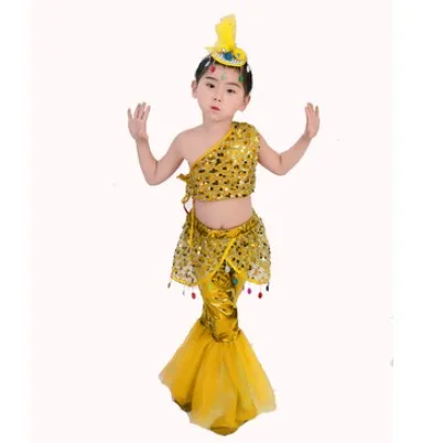 Детские костюмы с рыбками для девочек, одежда с золотой рыбкой, представление в детском саду, одежда с животными, танцевальные костюмы, праздничные танцевальные костюмы - Цвет: yellow