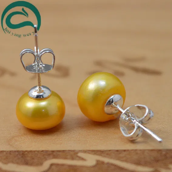 

New Unique Pearl Jewelry AAA 10-10.5MM Top Quality Real Freshwater Pearl Stud Earrings 925 Silver Earring Wedding Birthday Women