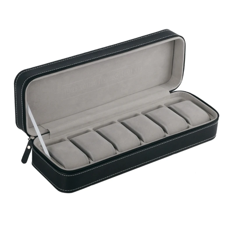 6 Slot Watch Box Portable Travel Zipper Case Collector Storage