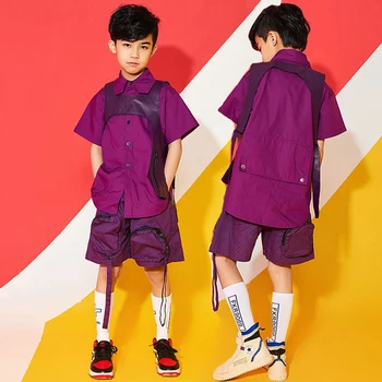 

Children Street Dance Costume Boys Hip Hop Purple Clothing Children Model Catwalk Clothes Kids Jazz Performance Outfit DQL2372