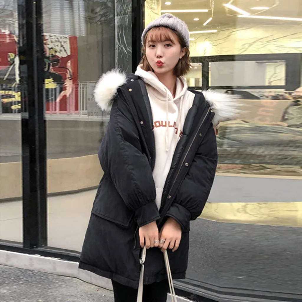 Manteau femme hiver abrigos mujer invierno женская верхняя одежда длинное зимнее пальто с хлопковой подкладкой Женское пальто с карманами из искусственного меха