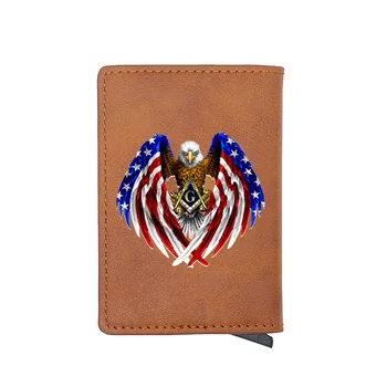 

United States Eagle Freemasonry Printing RFID Blocking Men's Credit Card Holder Leather Bank Card Wallet Case Protection Purse