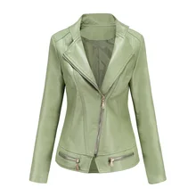 Giacca di pelle donna 2021 autunno primavera cappotto moda donna Moto Biker giacca con cerniera verde Beige Chaqueta Mujer Veste Femme