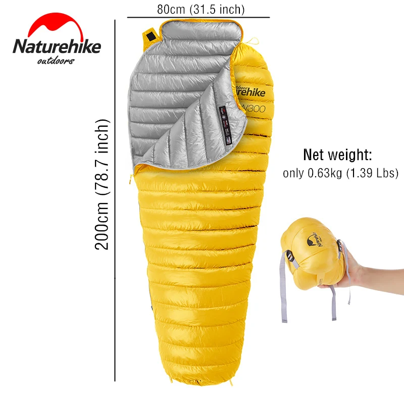 Naturehike CW300 Lightweight Winter Goose Down Mummy Camping Sleeping Bag Waterproof Compact Hiking Backpacking Sleeping Bag