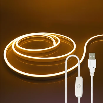 5V USB LED 네온 라이트 스트립 밝기 조절 유연한 네온사인 테이프 2835 120LED, m 조광기 포함 Led 리본 0.5m 1m 2m 3m 5m DIY 장식