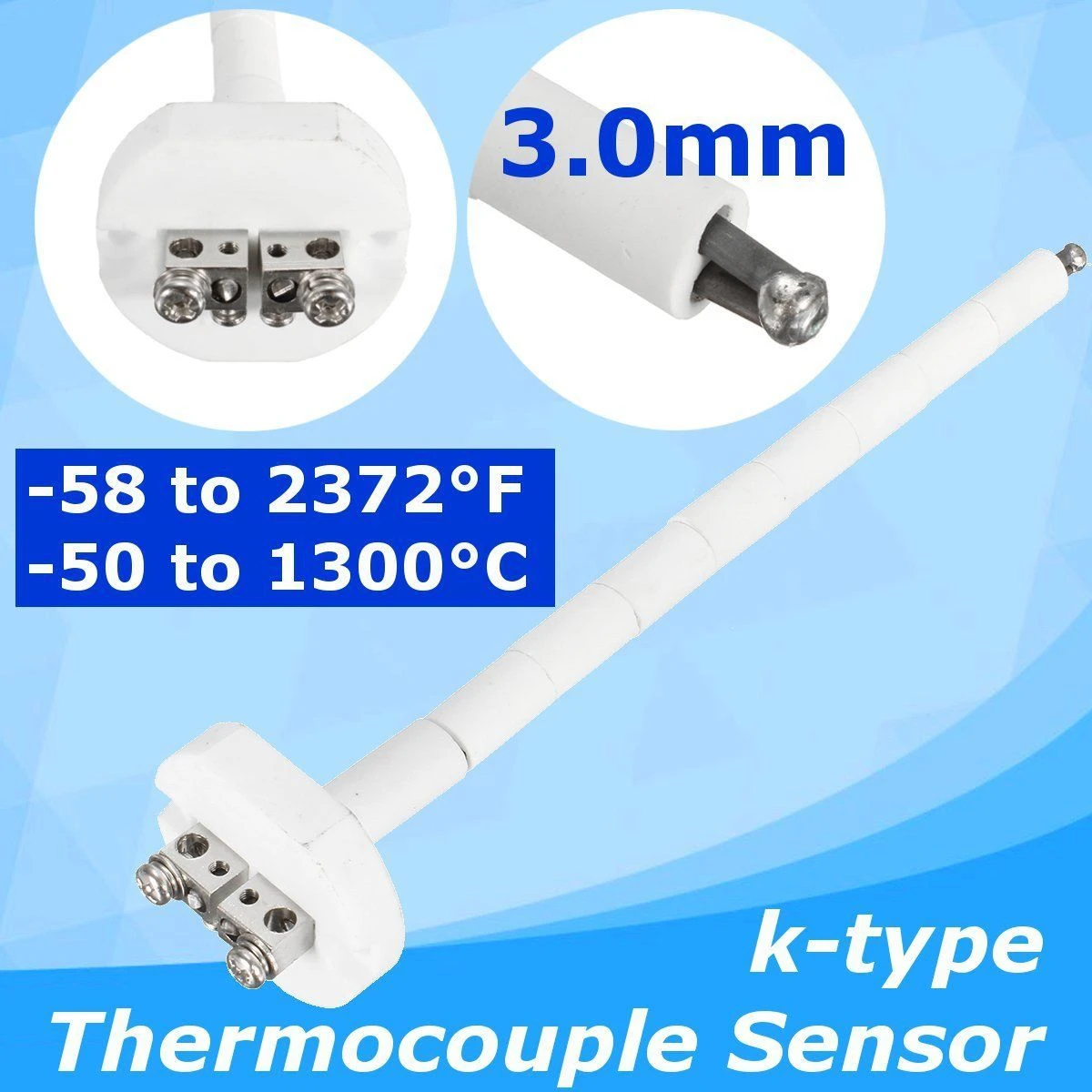 Horno de horno de cerámica con sensor de termopar tipo K de alta temperatura 2372F 1300C 3 mm Horno de horno de cerámica con sensor de termopar tipo K de alta temperatura 2372F 1300C 3 mm