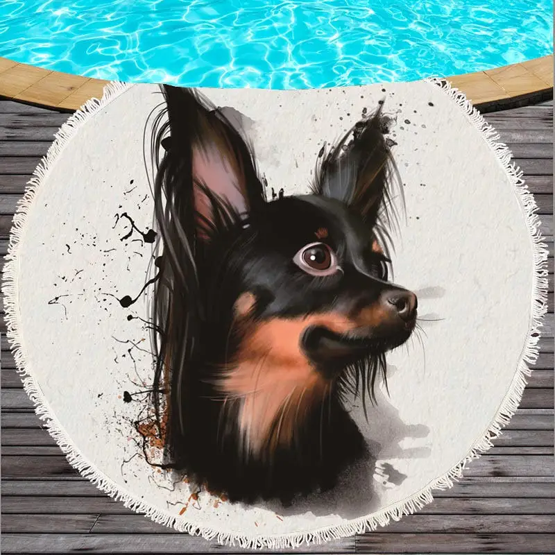 Круглое пляжное полотенце с рисунком бульдога для детей большое искусственное