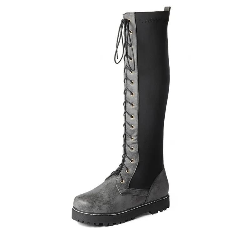 PXELENA/ г. Осенние рыцарские сапоги до колена для верховой езды женские армейские ботинки в стиле панк, готика, на молнии, на массивном низком каблуке Женская обувь, 43 - Цвет: Серый
