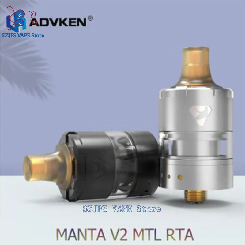

Original Advken Manta V2 MTL RTA 22MM &2ml capacity PEI Drip Tip Vaporizer vape Atomizer for 510 e cig box mod vs Zeus x rta