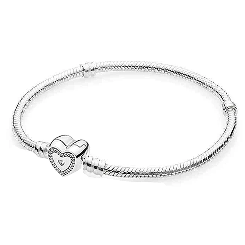 

New 925 Sterling Silver Bracelet Wishful Heart Moments With Crystal Snake Chain Bracelets Bangle Fit Bead Charm Europe Jewelry