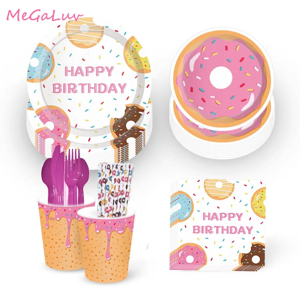 Donut Theme Party Decor Paper Cup Napkin Cake Topper Plates Disposable Tableware Sets Baby Shower Birthday Supplies | Дом и сад