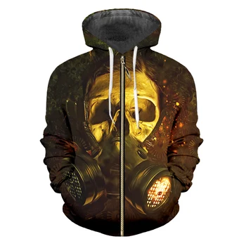 

UJWI Men Zip Hoodies Skull gas mask horror Harajuku 3d Print Sweatshirt Hoodie Male Hip Hop Streetwear Crewneck Hood Pullovers
