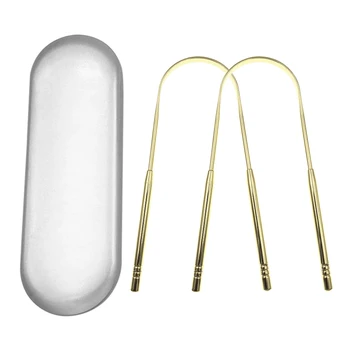 

2pcs Portable Cleaner Smooth Stainless Steel Reusable With Box Tongue Scraper Adults Kids Professional Cure Bad Breath Home