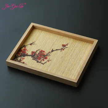 

JIA-GUI LUO Japanese-style rectangular bamboo tea tray tray printing dry bubble table Tea Set Storage tray F001