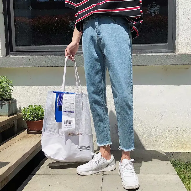 

Summer Jeans Men's Slim Fashion Washed Solid Color Casual Straight Jean Pants Men Streetwear Wild Hip Hop Denim Trousers Mens