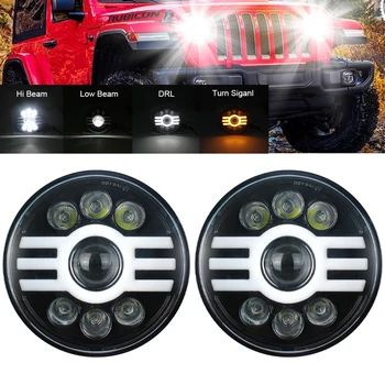 

7 Inch Round LED Headlight with Angel Eye Headlight High/Low Beam with DRL Amber Turn Signal Daytime Running Light for JEEP