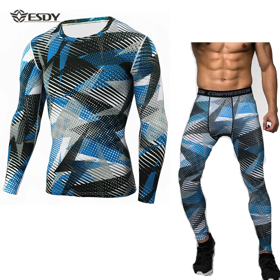 

Autumn Winter Outdoor Men Exercise Sets Tights Camouflage Suits Multicolor Breathable Quick-dry Elastic Trainning Exercise Sets