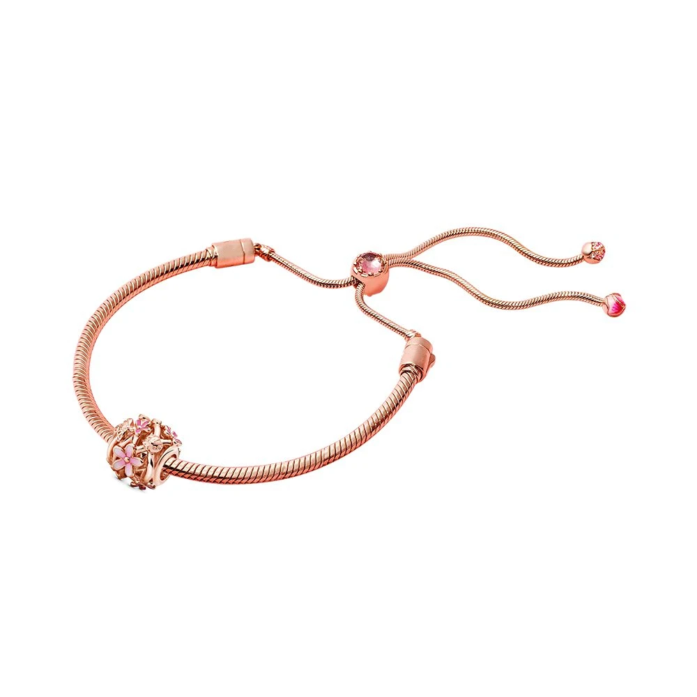 

2020 New 100%925 sterling silver Pandoras Spring girl pink flower of the world hollowed-out petals fashion jewelry female
