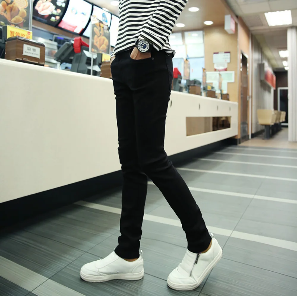 

2019 Spring Summer Men Classic Jeans Full Length Mid Waist Solid Black Skinny Jeans Pants For Men