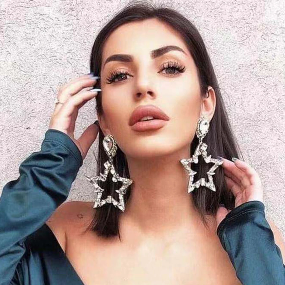 JIJIAWENHUA New Fashion Rhinestone Star Shape Pendant Luxury Women's Earrings Dinner Party Wedding Fashion Jewelry Accessories