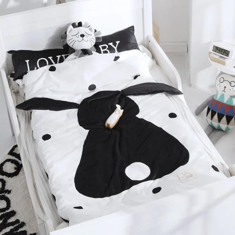 Home bed baby sleeping bag Cotton+ soft fleece Boy Girl Child fleabag AB side fox bear mothercare kids body cover 70*150cm - Цвет: black rabbit