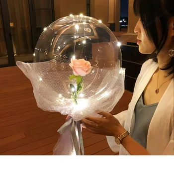 

Transparent Bobo Ball LED Luminous Balloon Rose Bouquet Rose Valentines Day Gift Balloon for Birthday Party Wedding Decor