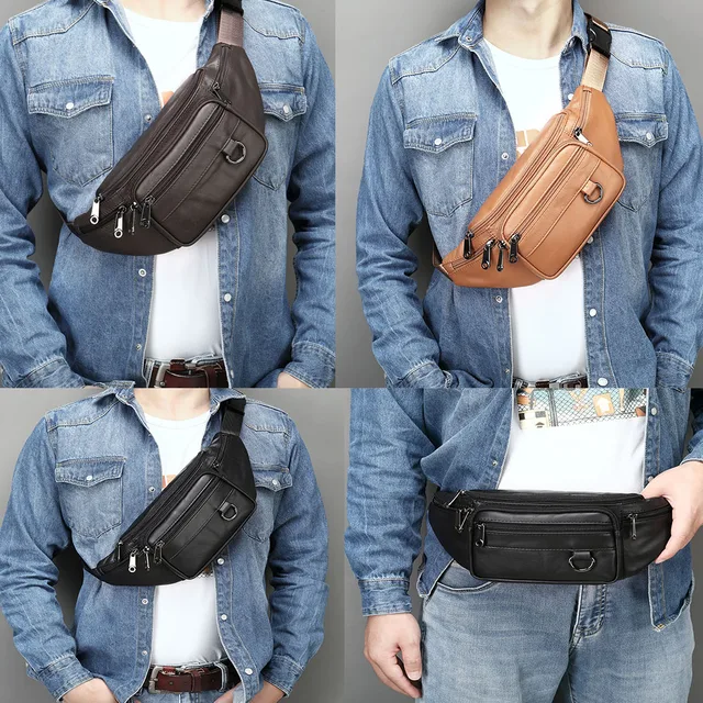 WESTAL Marsupio da uomo in vera pelle con multi-tasche per marsupio da cintura per telefono Marsupio da viaggio Marsupio da cintura Borse pettorale 9044 5