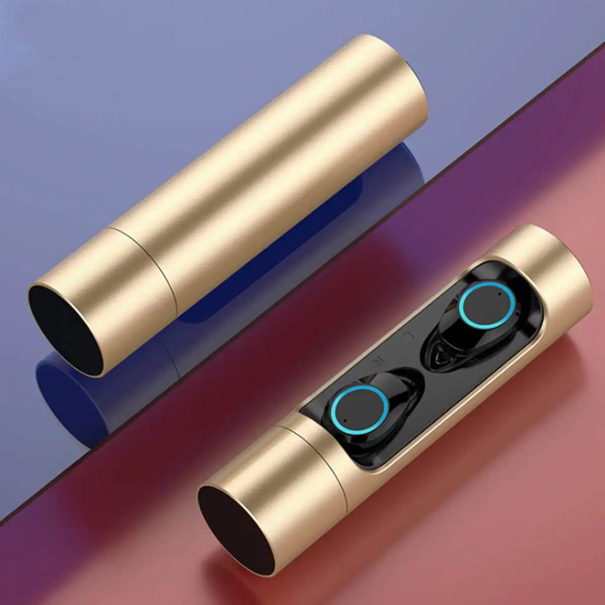 Bluetooth 5,0 наушники TWS настоящие беспроводные стерео наушники сенсорное управление Водонепроницаемая гарнитура с зарядным устройством 1000 мАч - Цвет: Золотой