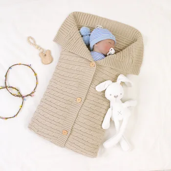 

Newborn Infant Knitted Crochet Hooded Sleeping Bags Toddler Baby Boys Girls Button Blanket Knit Warm Swaddle Wrap Sleeping Bag