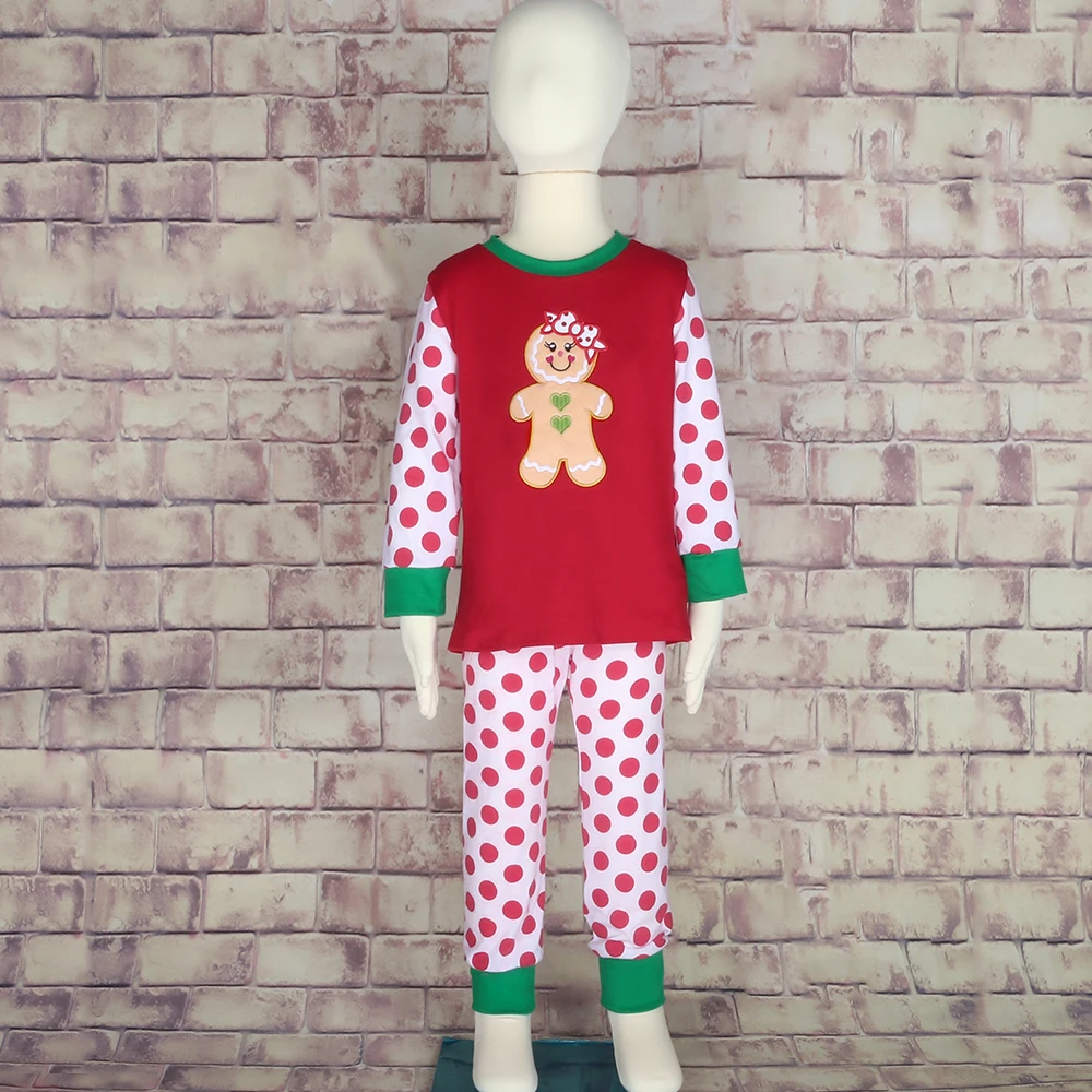 

Conice nini 2019 New Design Girl Clothes Set Boutique Clothes Red Suit GingerbreadManGirl Pajamas2GK907-1385