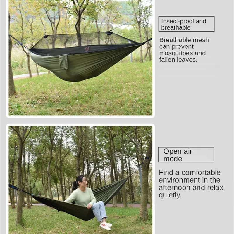 1set Portable Camping Hammock Outdoor Flat Sleep Hammock Tent Suspension Kit with Mosquito Net Rain Fly and Tree Straps Supplies