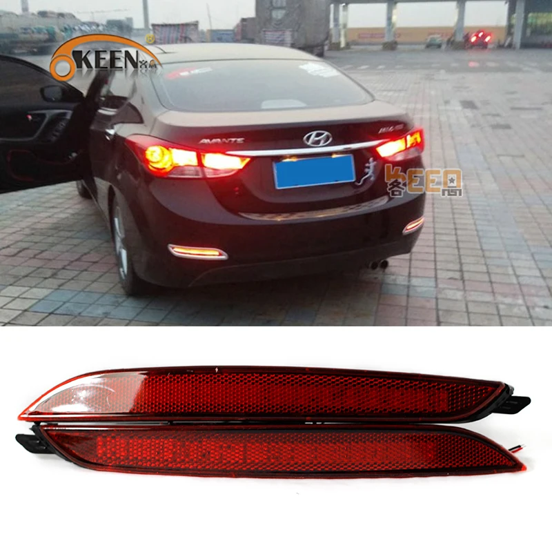 2pcs LED Rear Bumper Reflector Light For Hyundai Elantra MD Avante 2012 2013 2014 Tail Brake Stop 12V Red Color 5W | Автомобили и