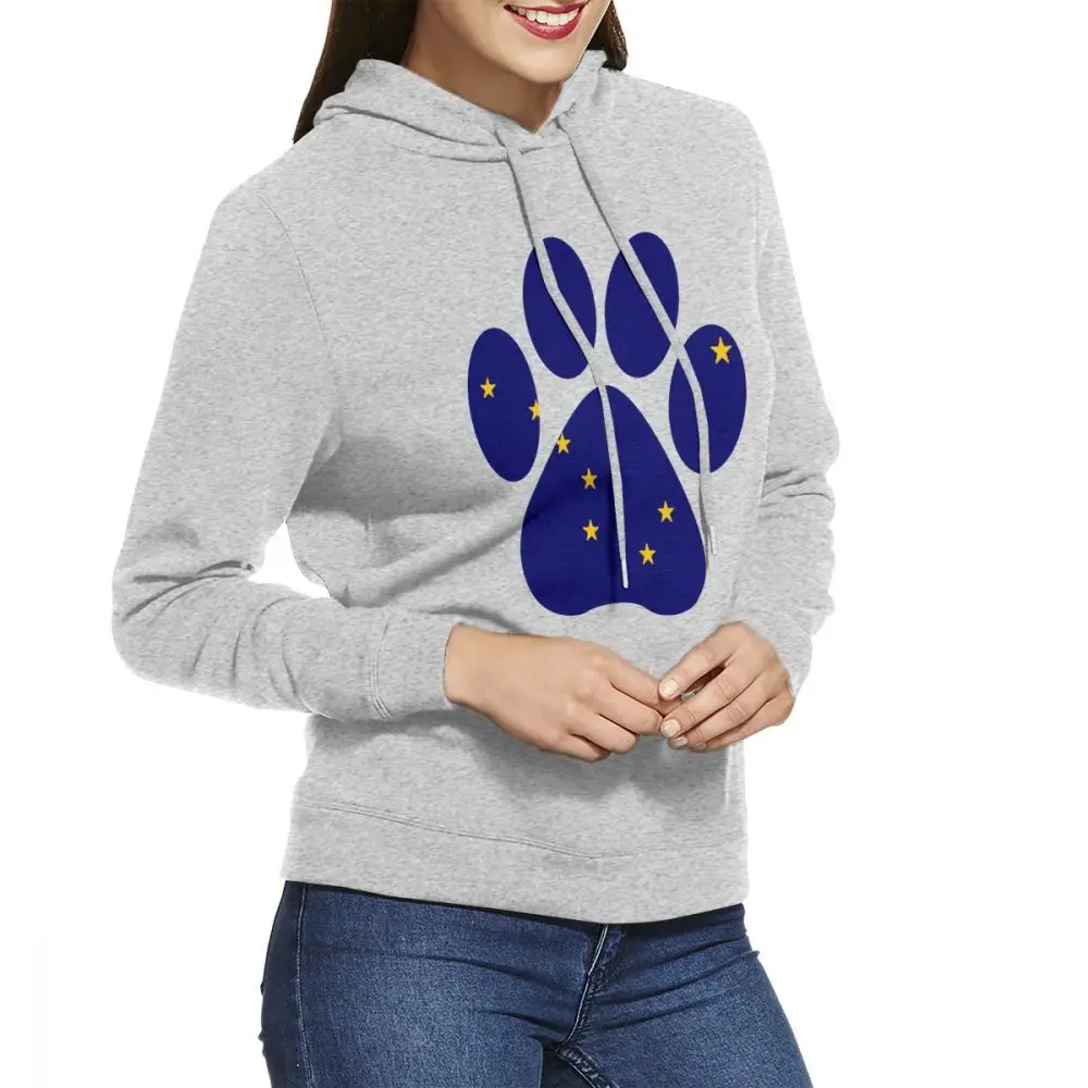 Alaska State Shaped Paw Print Женские толстовки пуловер с длинными рукавами Повседневная хлопковая толстовка