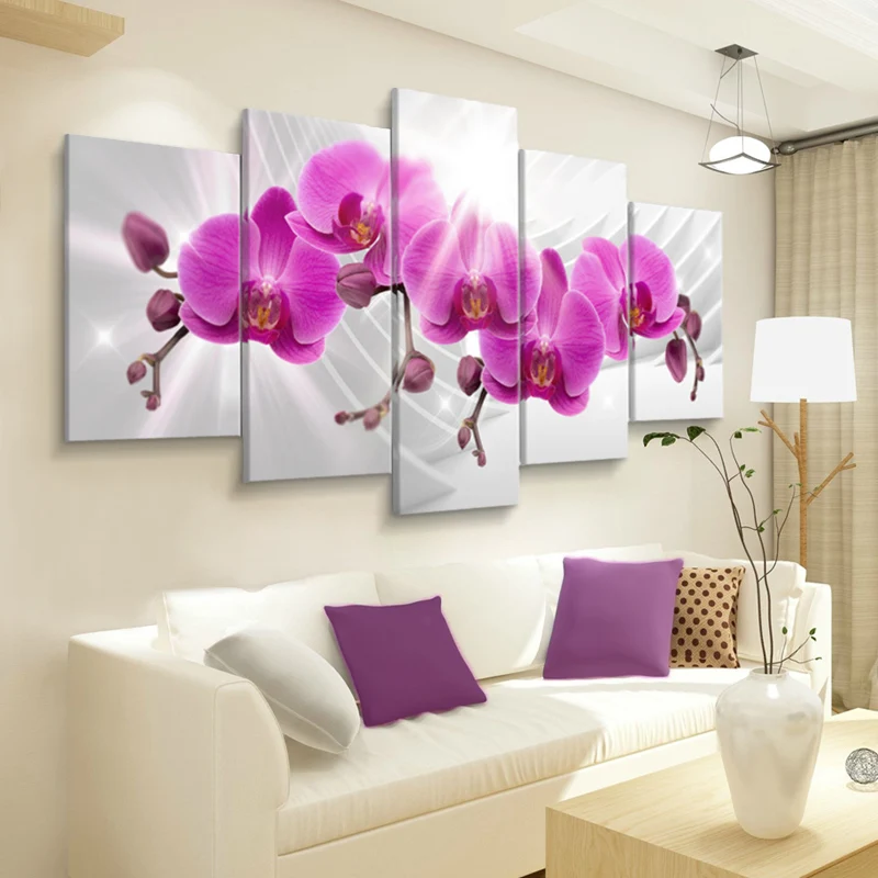 Плакаты и принты с цветами орхидеи 5 панельных картин на холсте современное