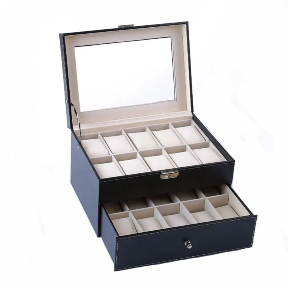 

20-bit box Double drawer Watch Box Storage Showing Watches Display Storage Box Case Tray Zippere Travel Jewelry Watch Case New