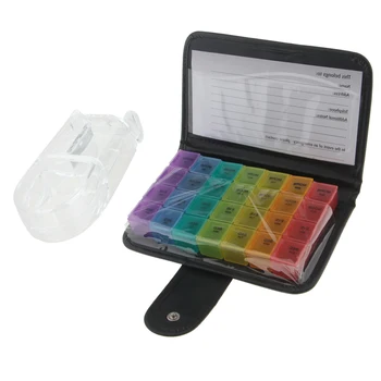 

Portable Wallet Style 28 Compartments Week Pill Box Medicine Tablet Organizer Storage Case Container+Cutter Set FOUR TIMES A DAY