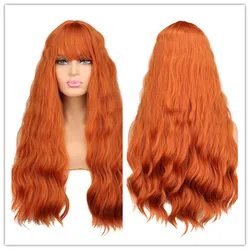 SuQ Women's Wig Hair Synthetic Natural Water Wave Cosplay Party Orange Heat Resistant Daily Fashion Wigs