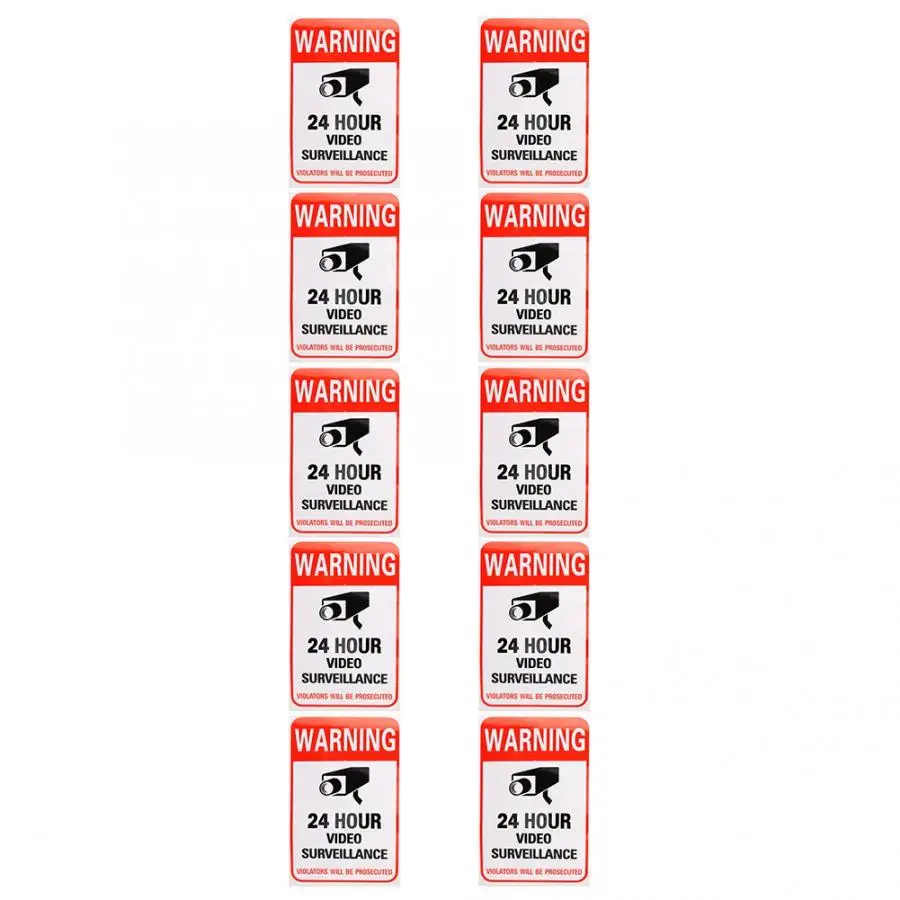Warning Sign 24 Hour Video Surveillance Stickers 10pcs 24 Hour Video Surveillance Security Warning Stickers Adhesive Decal Sign