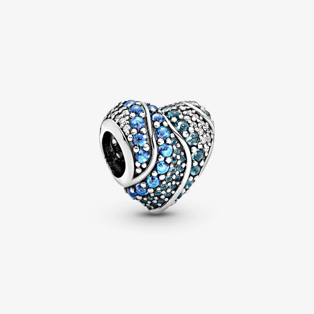

DIY Heart Jewelry Women Blue Water Heart Charm fit Original Pandora Bracelets 100% 925 Sterling Silver DIY Birthday Gift HOT