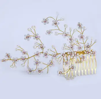 

Tree Flower Shape Hairpin Alloy Inlay Pearl Comb Handwork Bride Headwear Crown Headband Accessories For Women