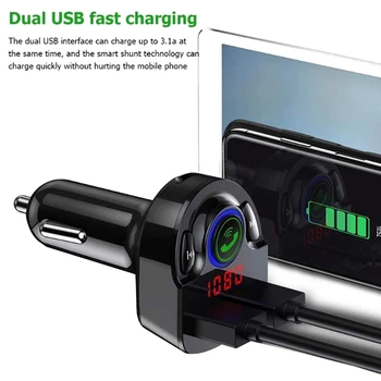 

FM Transmitter Bluetooth 5.0 Stereo Car MP3 Audio Player Wireless Handsfree Car Kit Voltage Monitor USB Fast Charger