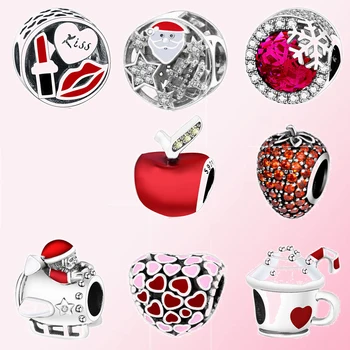 

2019 100% 925 Sterling Silver Classic Red Apple Charm Beaded Bracelet DIY Accessories Beaded Free Shipping Wholesale